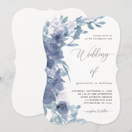 Invitación Moda Floral azul turquesa con Boda caligráfico