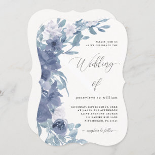 Invitación Moda Floral azul turquesa con Boda caligráfico
