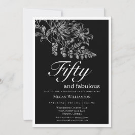 Invitación Moda Floral Blanca Cincuenta y Fabuloso Cumpleaños