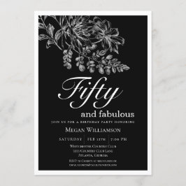 Invitación Moda Floral Blanca Cincuenta y Fabuloso Cumpleaños