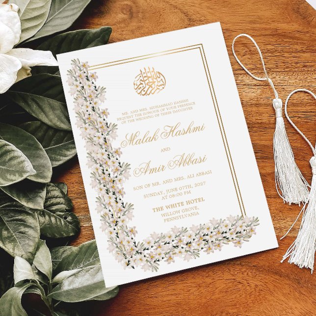 Invitación Moda floral blanca marco islámico Boda musulmana (Subido por el creador)