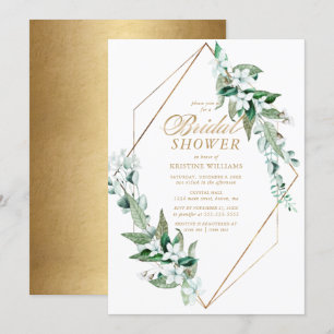 Invitación Moda Floral blanca Verdor dorado Ducha nupcial
