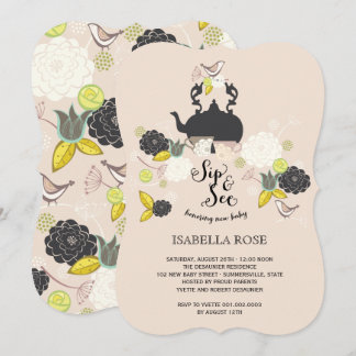 Invitación Moda Floral Blooms Aves Sip Y Ver Baby Shower