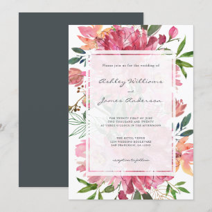 Invitación Moda Floral Boho Boda de peonía rosada