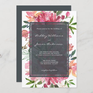 Invitación Moda Floral Boho Boda de peonía rosada