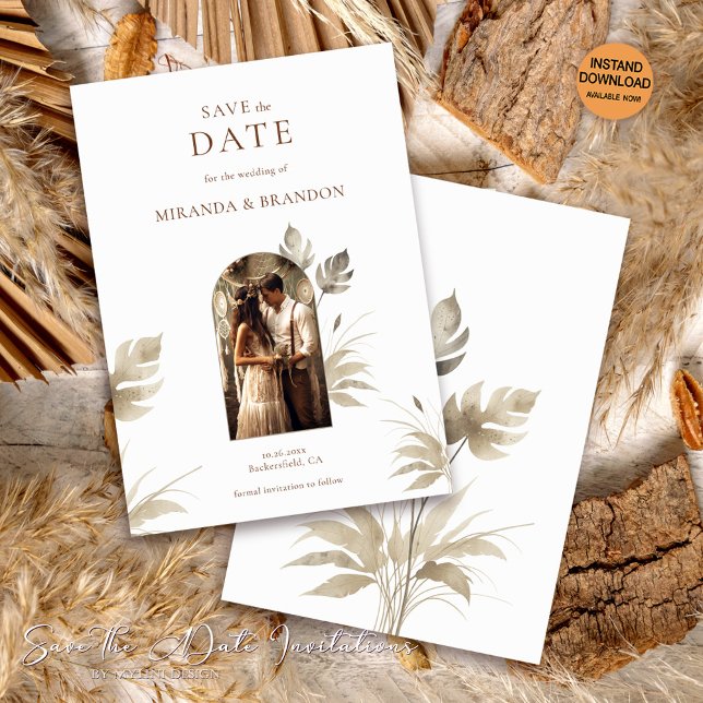 Invitación Moda Floral Boho Boda Foto Guardar la fecha (Subido por el creador)