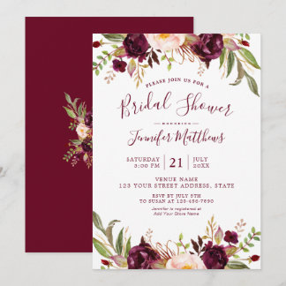 Invitación Moda floral borgoñona guión ducha de novia rusa