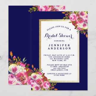 Invitación Moda Floral Bridal Shower Invite | Rosa azul de la