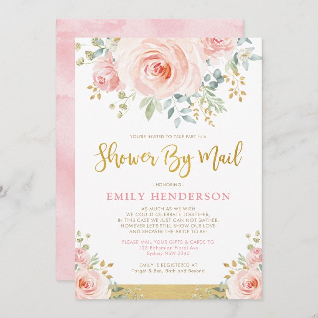 Invitación Moda Floral Bridal Shower Por Fiesta De Cuarentena (Anverso / Reverso)