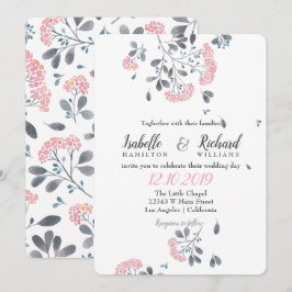 Invitación Moda floral dandelion rosa gris color agua boda