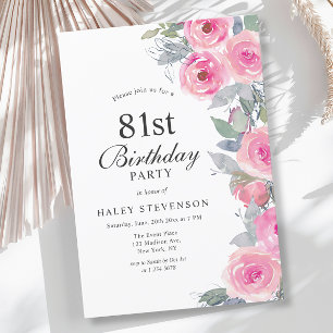 Invitación Moda floral de acuarela rosada femenina 81º cumple