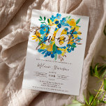 Invitación Moda floral de color amarillo azul otoño moderno<br><div class="desc">¿Celebrando tu dulce 16 con estilo, buscando la invitación floral perfecta y más genial de la fiesta de cumpleaños 16? Obtén esta moderna y boho escritura floral de color azul brillante y vibrante pintada a mano, amarillo y marrón foto de 16 años de invitación, añade tu foto al fondo con...</div>