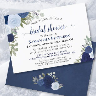 Invitación Moda floral de color azul ruidoso ducha de novia