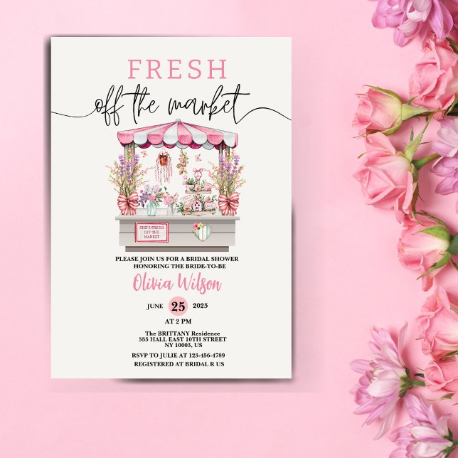 Invitación Moda floral de ducha de novia recién salida del me (Fresh Off the Market Bridal Shower )