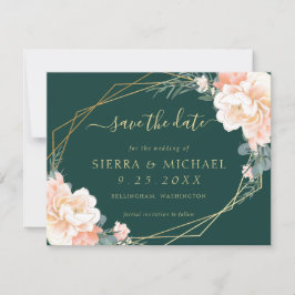 Invitación Moda Floral de oro de color verde esmeralda salva