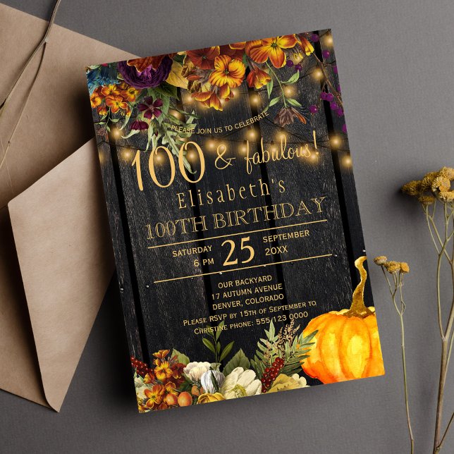 Invitación Moda floral de otoño rústica 100 años fabulosos (Subido por el creador)