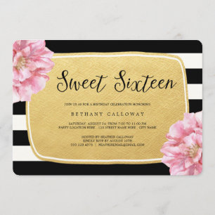 Invitación Moda floral dulce 16 cumpleaños Invite / Relieve m