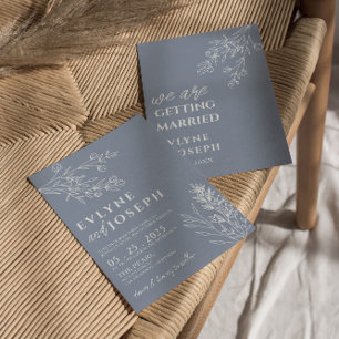Invitación Moda Floral Dusty Azul Boho Boda Neutral