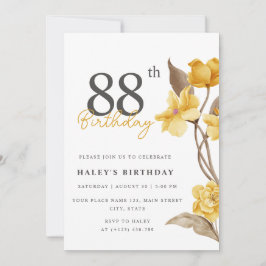 Invitación Moda floral elegante simple amarillo 88º cumpleaño