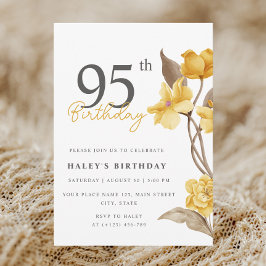Invitación Moda floral elegante simple amarillo 95 cumpleaños