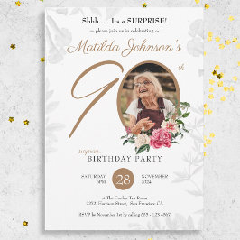 Invitación Moda Floral Foto Sorpresa 90 cumpleaños fiesta