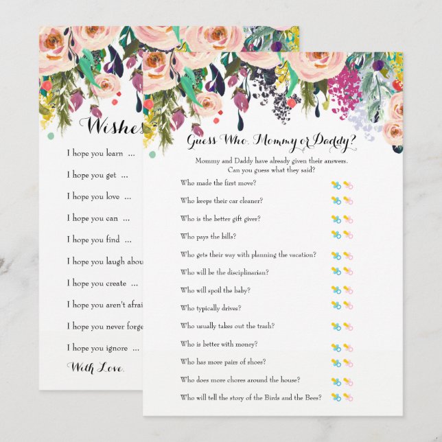 Invitación Moda Floral Garden Baby Shower Games x2 (Anverso / Reverso)