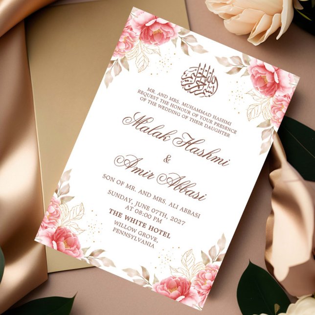 Invitación Moda Floral Gold Boda musulmán árabe islámico (Subido por el creador)