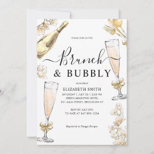 Invitación Moda Floral Gold Brunch y ducha Bubbly Bridal