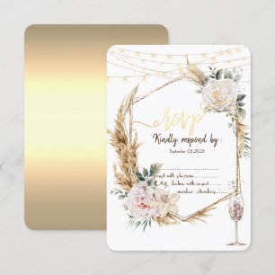 Invitación Moda Floral Marco dorado Champagne Glass RSVP