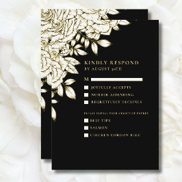 Invitación Moda floral moderna mínima de oro blanco negro RSV