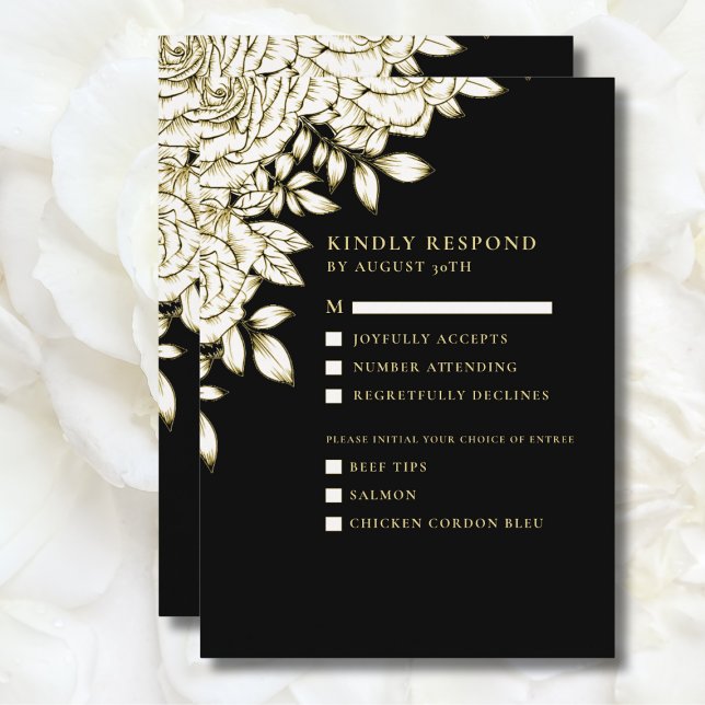 Invitación Moda floral moderna mínima de oro blanco negro RSV (Subido por el creador)