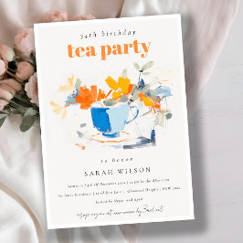 Invitación Moda Floral moderna Tea Cup Cumpleaños Fiesta de t