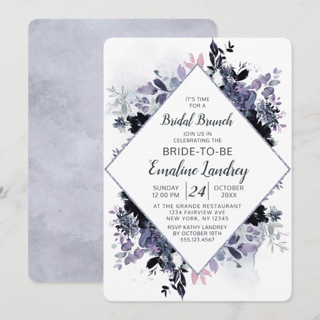 Invitación Moda floral natural Diamond Bridal Brunch Ducha (Anverso / Reverso)