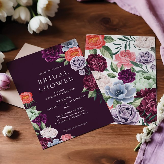 Invitación Moda Floral Peonies Rosas Flores Ducha de Novias (Chic Floral Peonies Rose Blossoms Bridal Shower Invitation)