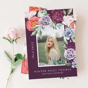 Invitación Moda Floral Peonies Rosas Flores Graduación Foto