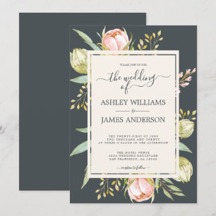 Invitación Moda Floral Pink Peony Boda botánico fuera de negr