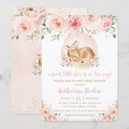 Invitación Moda Floral rosa Cute bebé Chica de venado Baby Sh