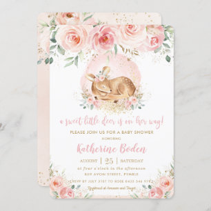 Invitación Moda Floral rosa Cute bebé Chica de venado Baby Sh