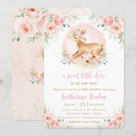 Invitación Moda Floral rosa Cute Deer Fawn Chica Baby Shower