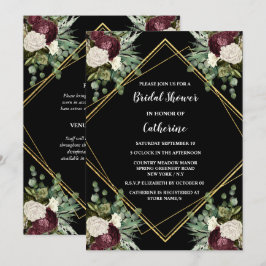 Invitación Moda floral rosa de marrón dorada blanca