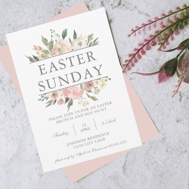 Invitación Moda Floral Rosa Pascua Domingo Brunch Huevo Caza (Subido por el creador)