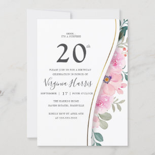 Invitación Moda Floral Rosa Vigésimo Cumpleaños