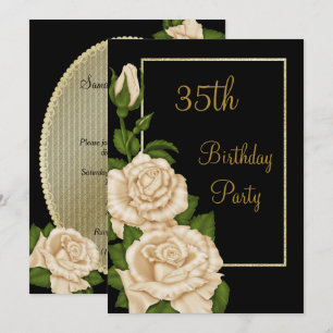 Invitación Moda Floral Rosas de Marfil 35 cumpleaños