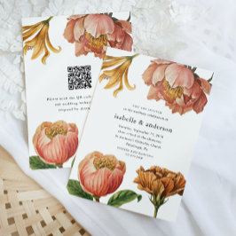 Invitación Moda Floral Rústica Código QR Boda Rsvp