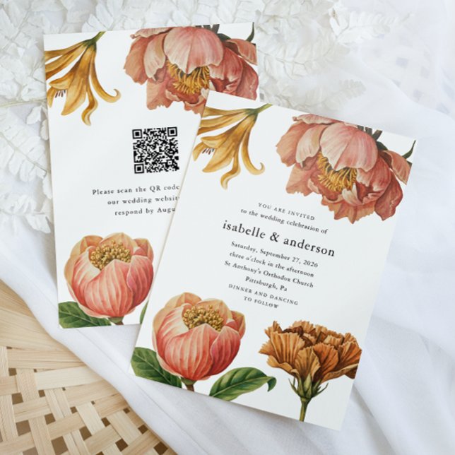 Invitación Moda Floral Rústica Código QR Boda Rsvp (Subido por el creador)