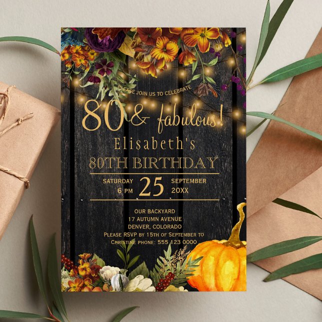 Invitación moda floral rústica en otoño 80 años fabulosos (Subido por el creador)