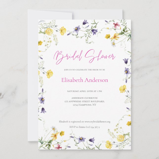 Invitación Moda Floral Spring Calligraphy Bridal Shower (Anverso)