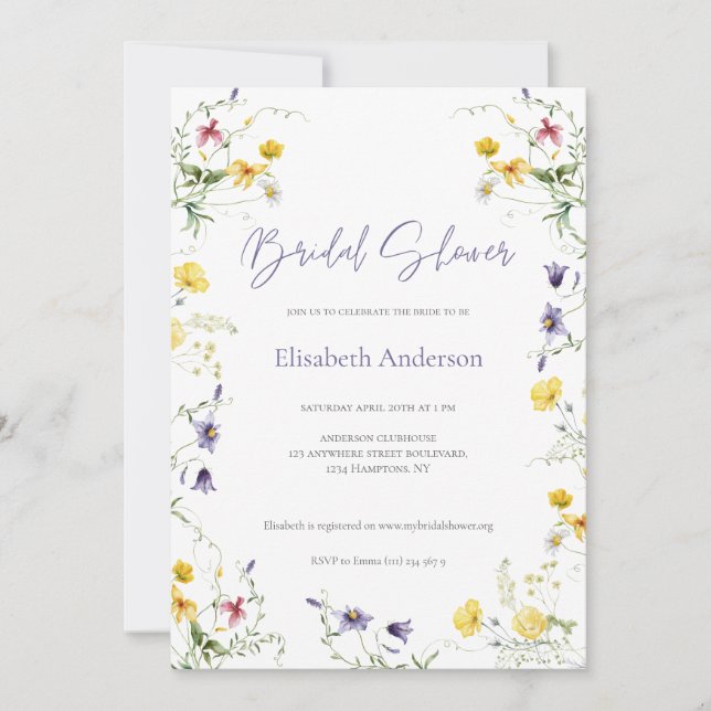 Invitación Moda Floral Spring Calligraphy Bridal Shower (Anverso)