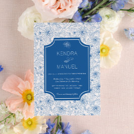 Invitación Moda Floral Toile Boda Azul francés