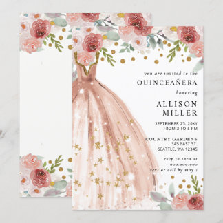 Invitación Moda floral Vestido Purpurina de oro de Rubor QUIN